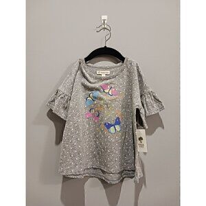 Tucker + Tate Ruffle Sleeve Shirt in Grey Heather Butterfly/ NWT, Size 4